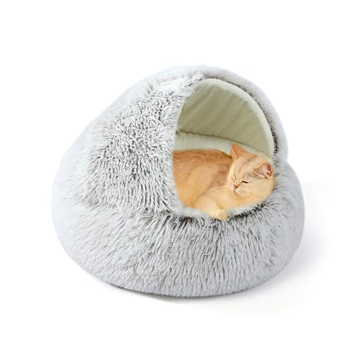 Katzenhöhle für den Innenbereich, Anti-Angst, flauschiges Donut-Katzenbett, mit Kapuze, Haustierbett, Plüsch, rund, maschinenwaschbar, Kätzchenhöhle mit rutschfester Unterseite (40 x 40 x 20 cm, Braun Katzenhöhle für den Innenbereich, Anti-Angst, flauschiges Donut-Katzenbett, mit Kapuze, Haustierbett, Plüsch, rund, maschinenwaschbar, Kätzchenhöhle mit rutschfester Unterseite (40 x 40 x 20 cm, Braun von XIEMINLE