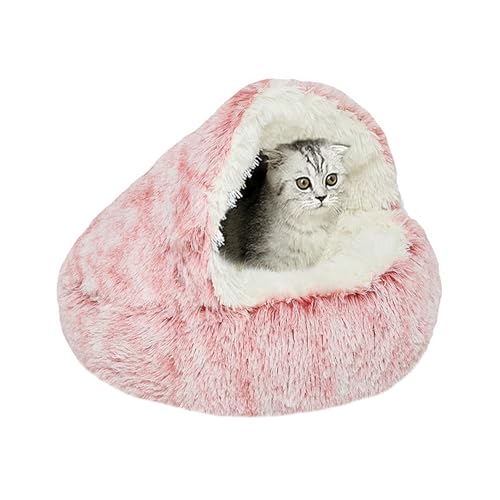 Katzenhöhlen für den Innenbereich, Plüsch, Donut-Katzenbett, flauschiges Haustiernest mit Kapuze, weich, beruhigendes Haustierbett für Kätzchen, maschinenwaschbar, Schlafhöhlen mit rutschfester von XIEMINLE