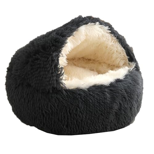 Katzenhöhlen für den Innenbereich, Plüsch-Katzenbett, Schlafhöhle für Kätzchen, weiche Katzenhäuser, gemütliches Haustierzelt, warmer Unterschlupf für Haustiere, mit Kapuze und rutschfester Unterseite von XIEMINLE