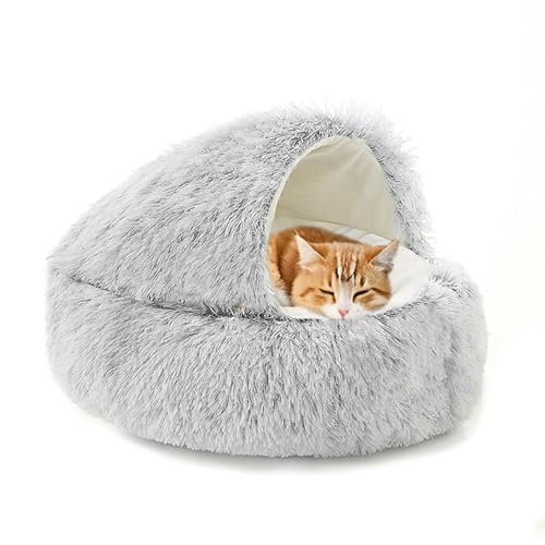 Katzenhöhlen für den Innenbereich, Plüsch-Katzenbett, warme Schlafhöhlen für Kätzchen und Welpen, beruhigendes Haustierbett, flauschiges Kätzchenhaus, Haustiernest mit Kapuze und rutschfester Katzenhöhlen für den Innenbereich, Plüsch-Katzenbett, warme Schlafhöhlen für Kätzchen und Welpen, beruhigendes Haustierbett, flauschiges Kätzchenhaus, Haustiernest mit Kapuze und rutschfester von XIEMINLE