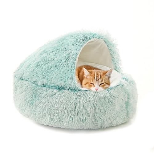 Katzenhöhlen für den Innenbereich, Plüsch-Katzenbett, warme Schlafhöhlen für Kätzchen und Welpen, beruhigendes Haustierbett, flauschiges Kätzchenhaus, Haustiernest mit Kapuze und rutschfester von XIEMINLE