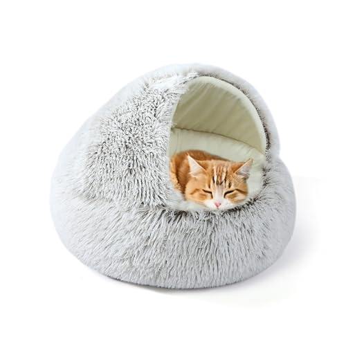 Katzenhöhlen für den Innenbereich, Plüsch-Katzenbett, warme Schlafhöhlen für Kätzchen und Welpen, beruhigendes Haustierbett, flauschiges Kätzchenhaus, Haustiernest mit Kapuze und rutschfester Katzenhöhlen für den Innenbereich, Plüsch-Katzenbett, warme Schlafhöhlen für Kätzchen und Welpen, beruhigendes Haustierbett, flauschiges Kätzchenhaus, Haustiernest mit Kapuze und rutschfester von XIEMINLE
