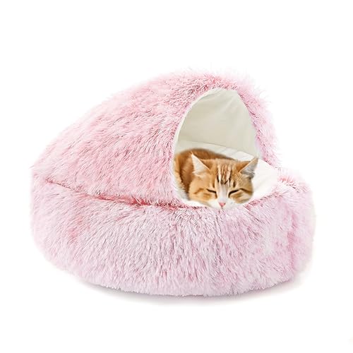 Katzenhöhlen für den Innenbereich, Plüsch-Katzenbett, warme Schlafhöhlen für Kätzchen und Welpen, beruhigendes Haustierbett, flauschiges Kätzchenhaus, Haustiernest mit Kapuze und rutschfester von XIEMINLE
