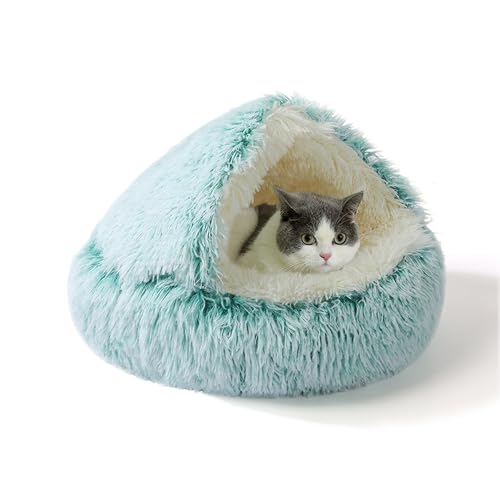Katzenhöhlenbett mit Kapuze, flauschig, kleines Haustierbett, Schlafhöhlen für den Innenbereich, maschinenwaschbar, Katzennest, gemütliches Donut-Haustierhaus mit rutschfester Unterseite, 40 x 40 x 20 von XIEMINLE