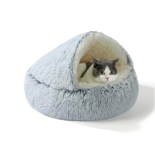 Katzenhöhlenbett mit Kapuze, flauschig, kleines Haustierbett, Schlafhöhlen für den Innenbereich, maschinenwaschbar, Katzennest, gemütliches Donut-Haustierhaus mit rutschfester Unterseite, 50 x 50 x 20 Katzenhöhlenbett mit Kapuze, flauschig, kleines Haustierbett, Schlafhöhlen für den Innenbereich, maschinenwaschbar, Katzennest, gemütliches Donut-Haustierhaus mit rutschfester Unterseite, 50 x 50 x 20 von XIEMINLE