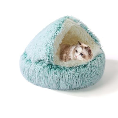 Plüsch-Katzenbett in Donut-Form, für den Innenbereich, warm, kuschelig, beruhigendes Haustiernest, maschinenwaschbar, Haustier-Schlafkissen mit rutschfester Unterseite, 50 x 50 x 20 cm, Grün von XIEMINLE