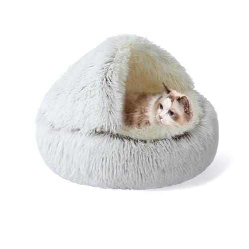 Plüsch-Katzenbett in Donut-Form, für den Innenbereich, warm, kuschelig, beruhigendes Haustiernest, maschinenwaschbar, Haustier-Schlafkissen mit rutschfester Unterseite (40 x 40 x 20 cm, Braun) von XIEMINLE