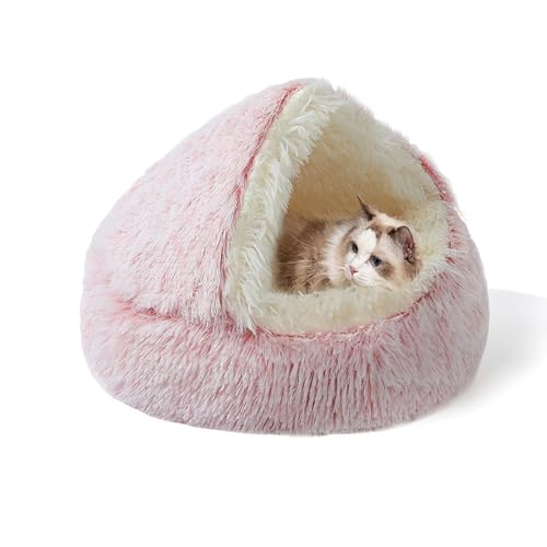 Plüsch-Katzenbett in Donut-Form, für den Innenbereich, warm, kuschelig, beruhigendes Haustiernest, maschinenwaschbar, Haustier-Schlafkissen mit rutschfester Unterseite (40 x 40 x 20 cm, Rosa) von XIEMINLE