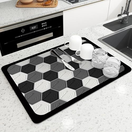 Saugfähige Abtropfmatte für die Küche, rutschfeste Abtropfmatte für Kaffeemaschine, Bar, Arbeitsplatte, Spüle, Thekenschutz, Abtropfmatte, schnell trocknendes Geschirr-Pad (40 x 30 cm, Stil 7) von XIEMINLE