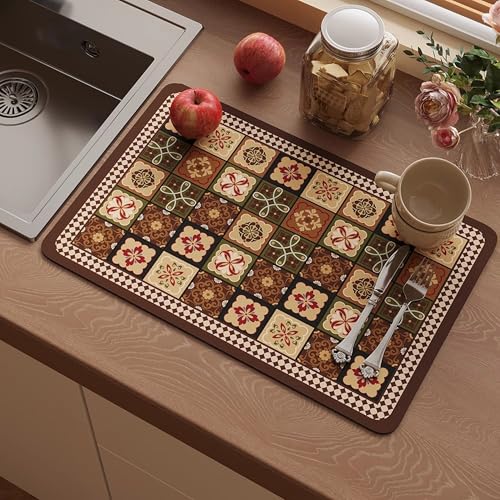 Schnell trocknende Abtropfmatte, super saugfähige Küchentheke, versteckt Flecken, wasserabsorbierende Unterlage mit rutschfestem Design, Haustier-Trinkpad, leicht zu reinigen (50 x 40 cm, Stil 2) von XIEMINLE