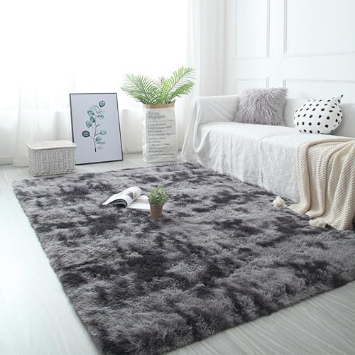Teppiche Schlafzimmer Flauschige Teppich, Hochflor Teppich Wohnzimmer Anti-Rutsch Unterseite Teppich für Wohnkultur Kinderzimmer, Teppiche Gegend Schlafzimmer Bettvorleger (Dunkelgrau,160*230cm) von XIEMINLE