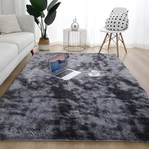 Teppiche Schlafzimmer Wohnzimmer Teppich, Teppiche Gegend Flauschige Teppich Teppiche Shaggy, Großer Teppich Weicher Schlafzimmer Teppich für Deko Flur Läufer Wohnkultur (Dunkelgrau,60*90cm) von XIEMINLE