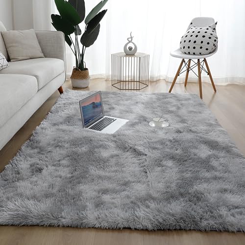 Teppiche Schlafzimmer Wohnzimmer Teppich, Teppiche Gegend Flauschige Teppich Teppiche Shaggy, Großer Teppich Weicher Schlafzimmer Teppich für Deko Flur Läufer Wohnkultur (Hellgrau,100*200cm) von XIEMINLE