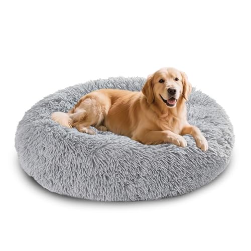 XIEMINLE Beruhigendes Donut-Hundebett, flauschig, Anti-Angst, waschbar, für Hunde und Katzen, Plüschkissen, runde Katzenmatte, warme Welpenmatratze mit rutschfester Unterseite, 150 cm, Hellgrau XIEMINLE Beruhigendes Donut-Hundebett, flauschig, Anti-Angst, waschbar, für Hunde und Katzen, Plüschkissen, runde Katzenmatte, warme Welpenmatratze mit rutschfester Unterseite, 150 cm, Hellgrau von XIEMINLE