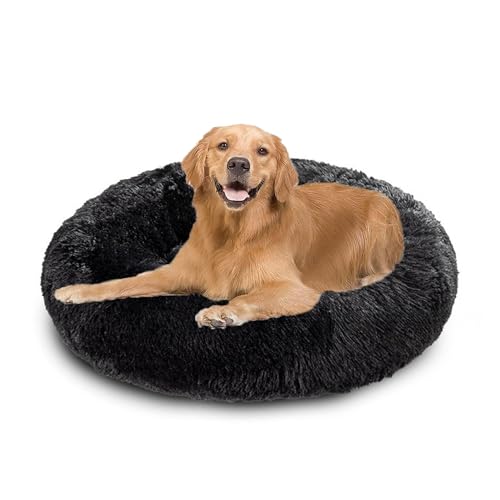XIEMINLE Beruhigendes Donut-Hundebett für den Innenbereich, Plüsch, Anti-Angst, Welpenbett, rundes Haustierkissen, waschbar, warme Matte mit rutschfester Unterseite, für mittelgroße und große Hunde von XIEMINLE