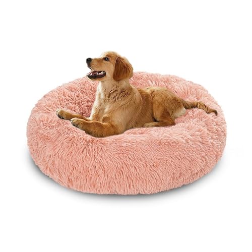 XIEMINLE Beruhigendes Hundebett, rundes Kissen mit Nackenrolle für mittelgroße und große Hunde, orthopädisches Haustierkissen, waschbar, flauschig, Welpennest mit rutschfester Unterseite, 130 cm, Rosa XIEMINLE Beruhigendes Hundebett, rundes Kissen mit Nackenrolle für mittelgroße und große Hunde, orthopädisches Haustierkissen, waschbar, flauschig, Welpennest mit rutschfester Unterseite, 130 cm, Rosa von XIEMINLE