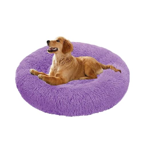 XIEMINLE Beruhigendes Hundebett, rundes Kissen mit Nackenrolle für mittelgroße und große Hunde, orthopädisches Haustierkissen, waschbar, flauschig, Welpennest mit rutschfester Unterseite, 140 cm, Lila XIEMINLE Beruhigendes Hundebett, rundes Kissen mit Nackenrolle für mittelgroße und große Hunde, orthopädisches Haustierkissen, waschbar, flauschig, Welpennest mit rutschfester Unterseite, 140 cm, Lila von XIEMINLE