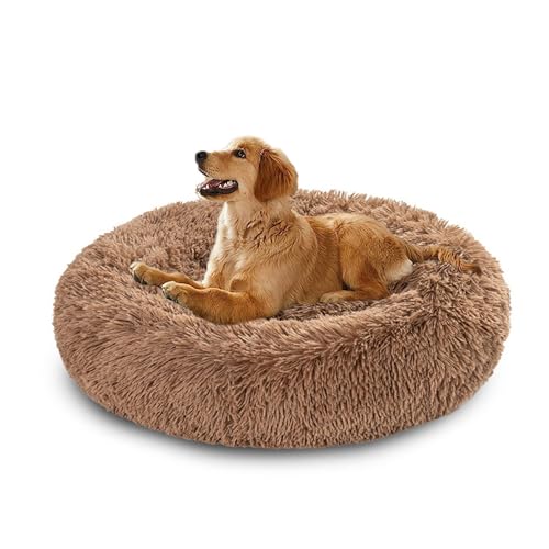 XIEMINLE Beruhigendes Hundebett, rundes Kissen mit Nackenrolle für mittelgroße und große Hunde, orthopädisches Haustierkissen, waschbar, flauschig, Welpennest mit rutschfester Unterseite, 70 cm, Khaki XIEMINLE Beruhigendes Hundebett, rundes Kissen mit Nackenrolle für mittelgroße und große Hunde, orthopädisches Haustierkissen, waschbar, flauschig, Welpennest mit rutschfester Unterseite, 70 cm, Khaki von XIEMINLE
