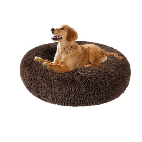 XIEMINLE Beruhigendes Hundebett, rundes Kissen mit Nackenrolle für mittelgroße und große Hunde, orthopädisches Haustierkissen, waschbar, flauschig, Welpennest mit rutschfester Unterseite, 90 cm, Braun XIEMINLE Beruhigendes Hundebett, rundes Kissen mit Nackenrolle für mittelgroße und große Hunde, orthopädisches Haustierkissen, waschbar, flauschig, Welpennest mit rutschfester Unterseite, 90 cm, Braun von XIEMINLE