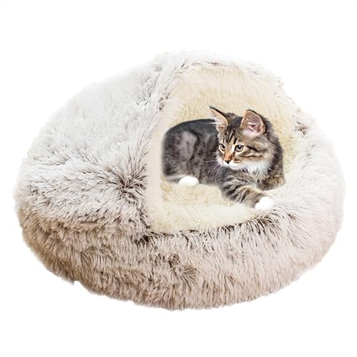 XIEMINLE Beruhigendes Katzenbett, Haustierkissen, Sofa, Anti-Angst, Katzensofa, waschbares Katzennest, Donut-Kuschelnest, Katzenkissen, Katzenbett Haus für Kätzchen und Welpen, Hunde, 50 cm, Kaffee von XIEMINLE