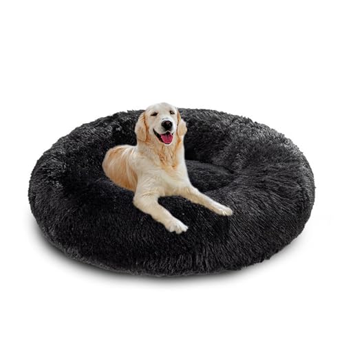 XIEMINLE Donut-Hundebett, Plüsch, wärmendes Haustierbett, flauschig, Anti-Angst, rundes Haustierkissen, maschinenwaschbar, Welpenmatratze, beruhigendes Welpennest mit rutschfester Unterseite, 90 cm von XIEMINLE
