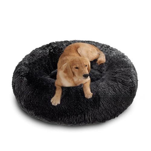 XIEMINLE Donut-Hundebett aus Plüsch, beruhigend, Anti-Angst, rundes orthopädisches Haustierkissen, warme Hundematte, waschbar, Welpenmatratze, großer Welpenkorb mit rutschfester Unterseite (110 cm von XIEMINLE