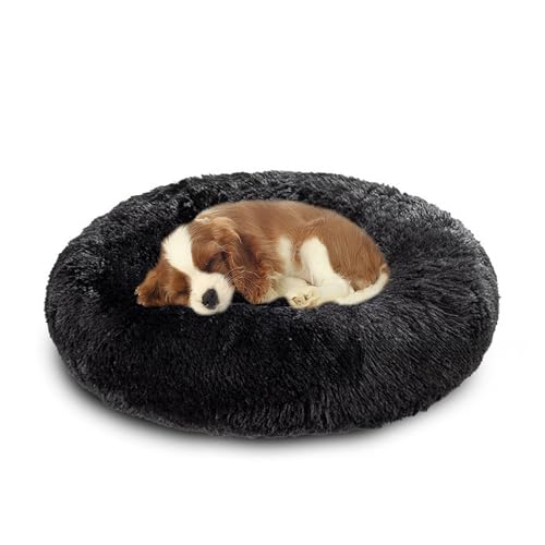 XIEMINLE Großes Hundebett, Plüsch, Donut-Hundekorb, flauschig, Anti-Angst, Haustierbett, wärmend, rund, kuschelig, Haustiernest, maschinenwaschbar, Welpenmatte, rutschfest, Welpenkissen, 90 cm von XIEMINLE