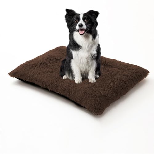 XIEMINLE Hundebett, Anti-Angst-Hundekissen, Kissen für Kiste, Plüsch-Schlafmatratze, warmes Haustierbett, weiche Hundehütte, waschbar, Welpendecke mit rutschfester Unterseite, 122 x 85 x 12 cm, Braun von XIEMINLE