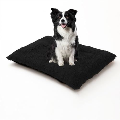 XIEMINLE Hundebett, Anti-Angst-Hundekissen, Kissen für Kiste, Plüsch-Schlafmatratze, warmes Haustierbett, weiche Hundehütte, waschbar, Welpendecke mit rutschfester Unterseite, 93 x 65 x 10 cm, Schwarz von XIEMINLE