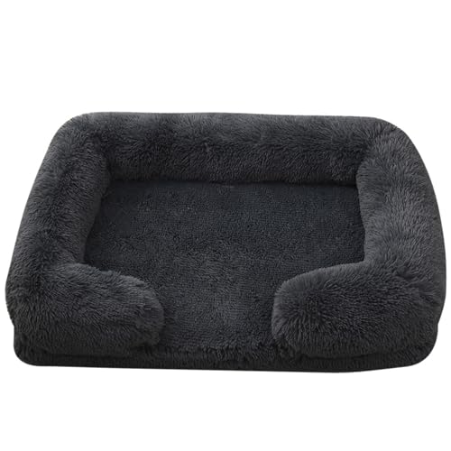 XIEMINLE Hundebett, flauschiges Haustiersofa, Hundematte mit wasserdichtem Futter, Haustier-Couch mit dreiseitigem Nackenrolle und rutschfester Unterseite, Welpen-Kuschelnest mit abnehmbarem Bezug von XIEMINLE