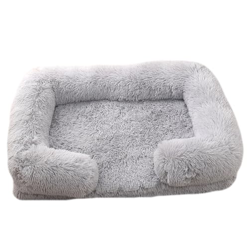 XIEMINLE Hundebett, flauschiges Haustiersofa, Hundematte mit wasserdichtem Futter, Haustier-Couch mit dreiseitigem Nackenrolle und rutschfester Unterseite, Welpen-Kuschelnest mit abnehmbarem Bezug von XIEMINLE