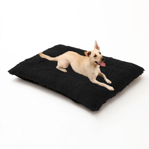 XIEMINLE Hundebett aus Plüsch, warm, waschbar, weich, beruhigend, gepolstert, bequem, mit rutschfester Unterseite, für mittelgroße und große Hunde (93 x 65 x 10 cm, Schwarz) von XIEMINLE
