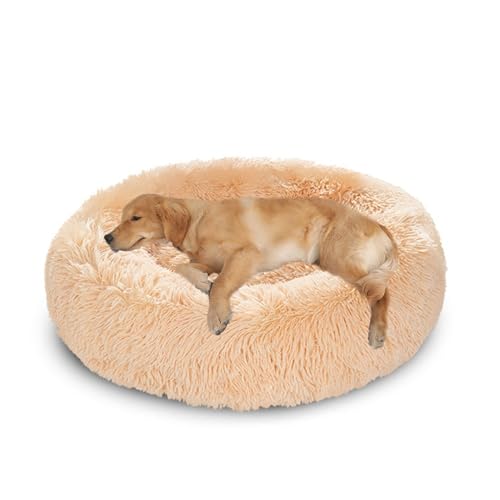 XIEMINLE Hundebett für mittelgroße und große Hunde und Katzen, Plüsch, Anti-Angst, rundes Haustierkissen, maschinenwaschbar, Donut-Welpenmatte, warmes Welpennest mit rutschfester Unterseite, 120 cm von XIEMINLE
