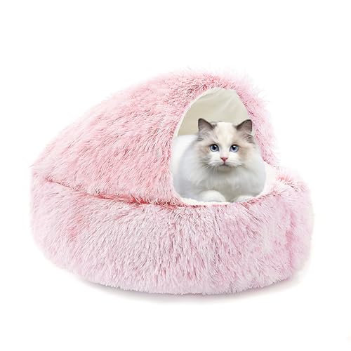 XIEMINLE Katzenbett mit Kapuze, rundes Haustier-Schlafkissen, maschinenwaschbar, Katzenbett, Höhle, beruhigende Haustierhöhle, Plüsch, Donut-Kuschelnest mit rutschfester Unterseite, für Welpen und XIEMINLE Katzenbett mit Kapuze, rundes Haustier-Schlafkissen, maschinenwaschbar, Katzenbett, Höhle, beruhigende Haustierhöhle, Plüsch, Donut-Kuschelnest mit rutschfester Unterseite, für Welpen und von XIEMINLE