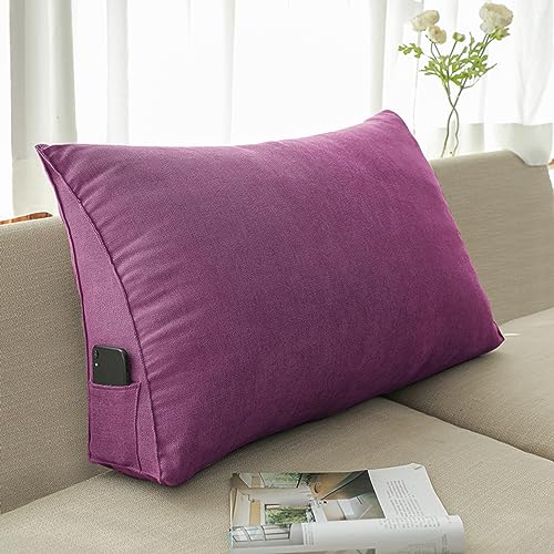 XIEMINLE Lendenkissen, Keilbettkissen, Rückenstützkissen, dreieckiges Ruhe-Lesekissen mit Reißverschluss, Kopfteil Rückenlehne, Kissen, Bett, Rückenkissen für Sofa, Büro, 70 x 20 x 50 cm, Violett von XIEMINLE