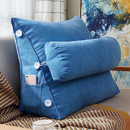 XIEMINLE Lendenkissen mit verstellbarem Hals, Schlafsofa, dreieckige Rückenstütze, Bett-Kopfteil-Keil, Lesekissen, Rückenkissen für Bett, Sofa, Lesen, 45 x 50 x 22 cm, Blau1 von XIEMINLE