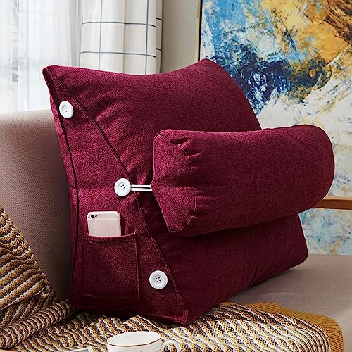 XIEMINLE Lendenkissen mit verstellbarem Hals, Schlafsofa, dreieckige Rückenstütze, Bett-Kopfteil-Keil, Lesekissen, Rückenkissen für Bett, Sofa, Lesen, 45 x 50 x 22 cm, Rot von XIEMINLE