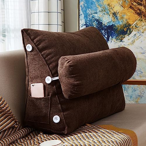 XIEMINLE Lendenkissen mit verstellbarem Hals, Schlafsofa, dreieckige Rückenstütze, Bett-Kopfteil-Keil, Lesekissen, Rückenkissen für Bett, Sofa, Lesen, 60 x 50 x 22 cm, Kaffee von XIEMINLE