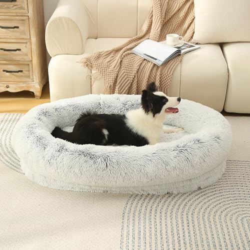 XIEMINLE Orthopädisches Hunde- und Katzenbett, flauschiges Hundesofa mit vierseitiger Nackenrolle, Plüsch, Haustiersofa, warme Haustier-Couch für Welpen, beruhigendes Kissen mit rutschfester von XIEMINLE