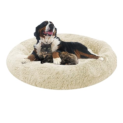 XIEMINLE Orthopädisches Hundebett, Round Plüsch Hundebett, Haustierbett für Große Mittelgroße Hunde, Hundesofa Katzenbett Donut, Waschbar Hundekorb Antistress Kuschelig Hundekissen(Ø100cm) von XIEMINLE