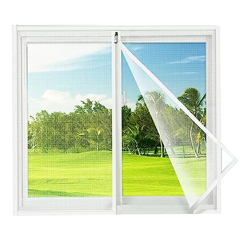 XIEMINLE Selbstklebendes weißes Fenster-Mesh-Netz, Anti-Moskito-Insekten-Fliegengitter, Fensterschutz für Katzen mit Reißverschluss, Fenster-Sicherheitsgitter, B x H: 100 x 100 cm, Position 1 von XIEMINLE