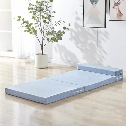 XIEMINLE Tri Fold Matratze, faltbare Bodenmatratze, Bettmatratze in 3 Stück, Sofa-Matratze mit waschbarem Bezug, Gästematratze für platzsparende Reiseautos (200 x 60 x 5 cm, Blau1) von XIEMINLE