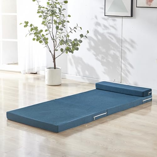 XIEMINLE Tri Fold Matratze, faltbare Bodenmatratze, Bettmatratze in 3 Stück, Sofa-Matratze mit waschbarem Bezug, Gästematratze für platzsparende Reiseautos (200 x 60 x 5 cm, Blau2) von XIEMINLE