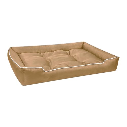 XIEMINLE Wasserdichtes Hundesofa, Anti-Angst-Matte für Welpen und Kätzchen, Haustier-Couch-Bett, Hunde-Kuschelnest mit dreiseitiger Nackenrolle und rutschfester Unterseite (40 x 30 x 10 cm, Khaki) von XIEMINLE