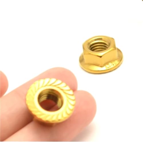 1 Stück M4 M5 M6 M8 M10 M12 M14 Sechskant-Sechskant-Flanschmutter aus Edelstahl 304 mit gezahntem Schloss(Gold,M12xpitch-1.75) von XIEweiZHI