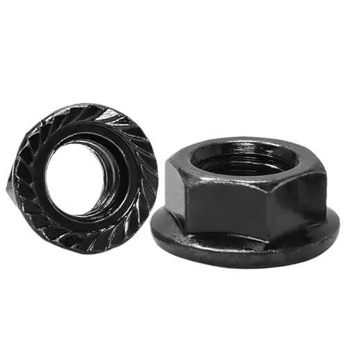 2-110 Stück Sechskant-Flanschmutter M3 M4 M5 M6 M8 M10 M12 Edelstahl-Kohlenstoffstahl Sechskant-Flanschmutter mit gezahnter Sicherung DIN6923(Black Plated,M4 60pcs) von XIEweiZHI