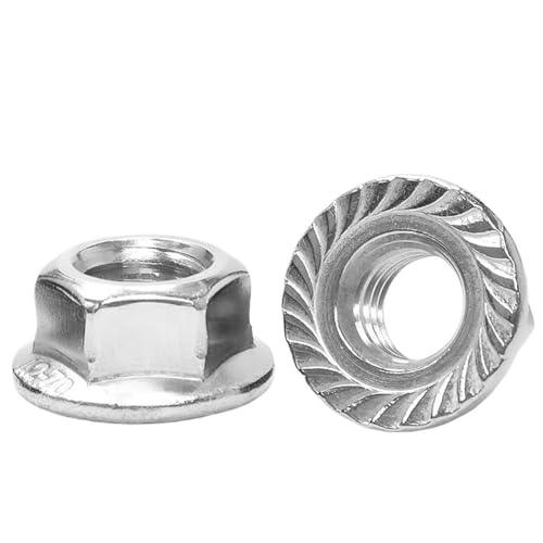 2-110 Stück Sechskant-Flanschmutter M3 M4 M5 M6 M8 M10 M12 Edelstahl-Kohlenstoffstahl Sechskant-Flanschmutter mit gezahnter Sicherung DIN6923(Silver,M3 110pcs) von XIEweiZHI