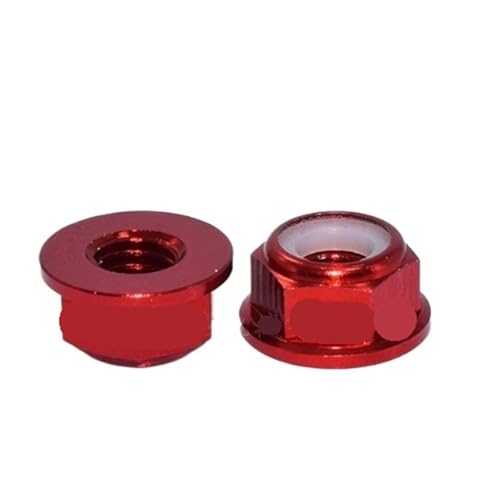 2 Stück-10 Stück M2 M2,5 M3 M4 M5 M6 M8 bunte Aluminium-Flansch-Nylon-Sicherungsmutter(Red,M6 5pcs) von XIEweiZHI