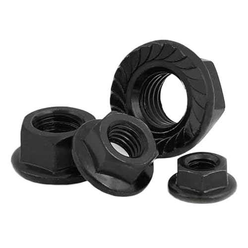 M2 M2,5 M3 M4 M5 M6 M8 M10 M12 M16 Sechskant-Flanschmutter aus Kohlenstoffstahl, Sechskant-Unterlegscheibe, Sicherungsmutter(Black Zinc,M16-1Pcs) von XIEweiZHI