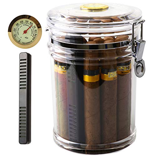 XIFEI Acryl-Humidor-Glas mit Luftbefeuchter und Hygrometer, Humidor, der ca. 18 Zigarren aufnehmen kann (transparent) von XIFEI